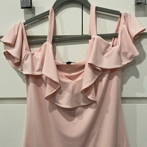 Express ruffle overlay cold shoulder blouse